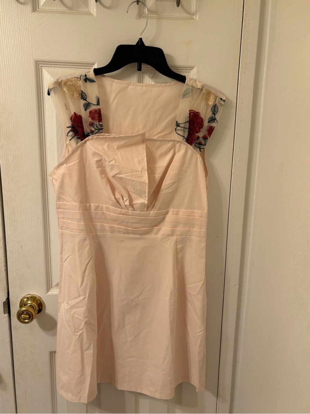 SHEIN Cream Mini Dress with Red Floral Embroidered Straps